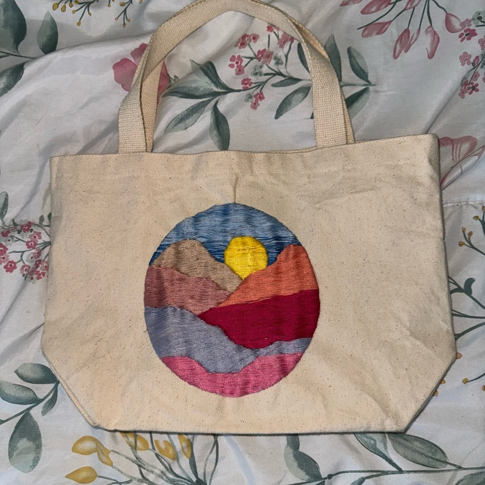 Hand embroidered canvas tote bag. Brand new